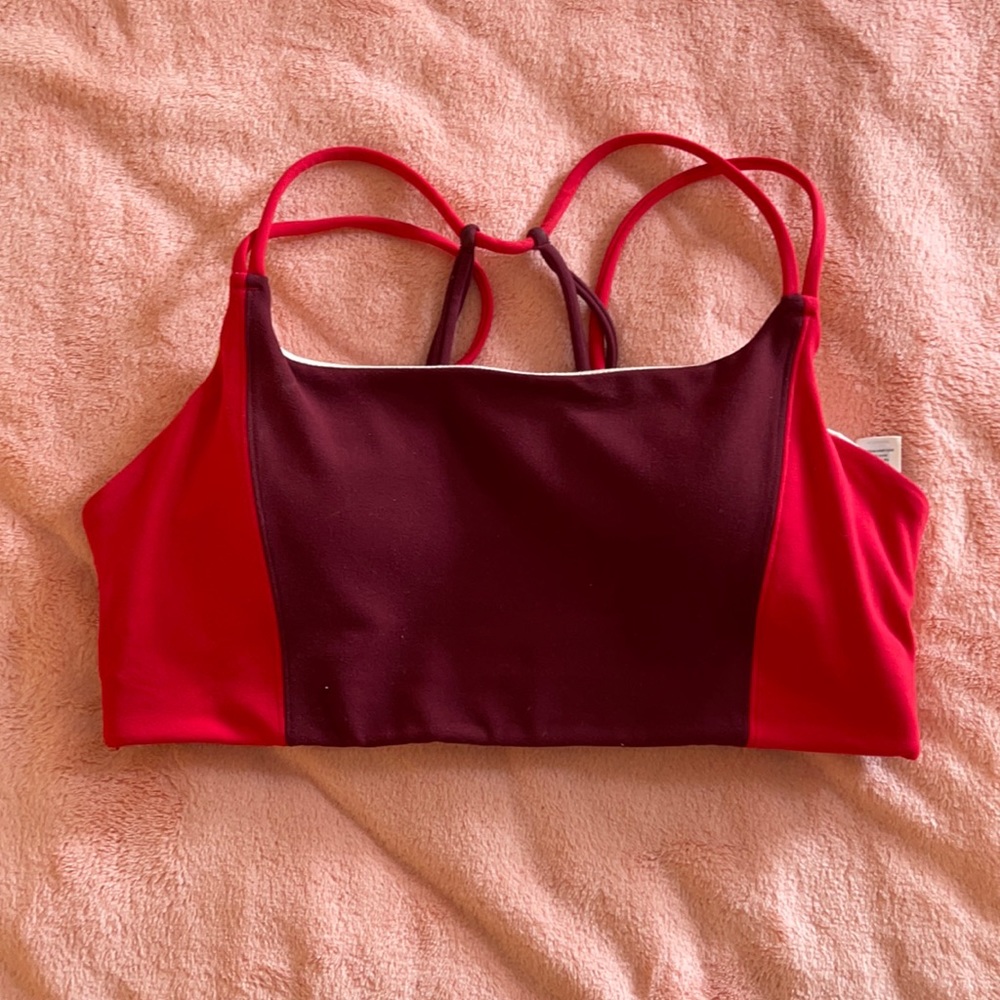 maroon and red sports bra